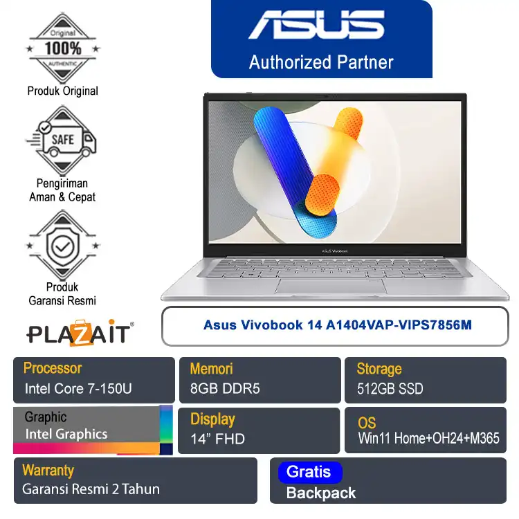 Asus Vivobook 14 A1404VAP-VIPS7856M /Intel Core 7-150U/8GB/512GB SSD/Intel Graphics/14" FHD/Win 11 Home+OH24+M365/Cool Silver/2Y