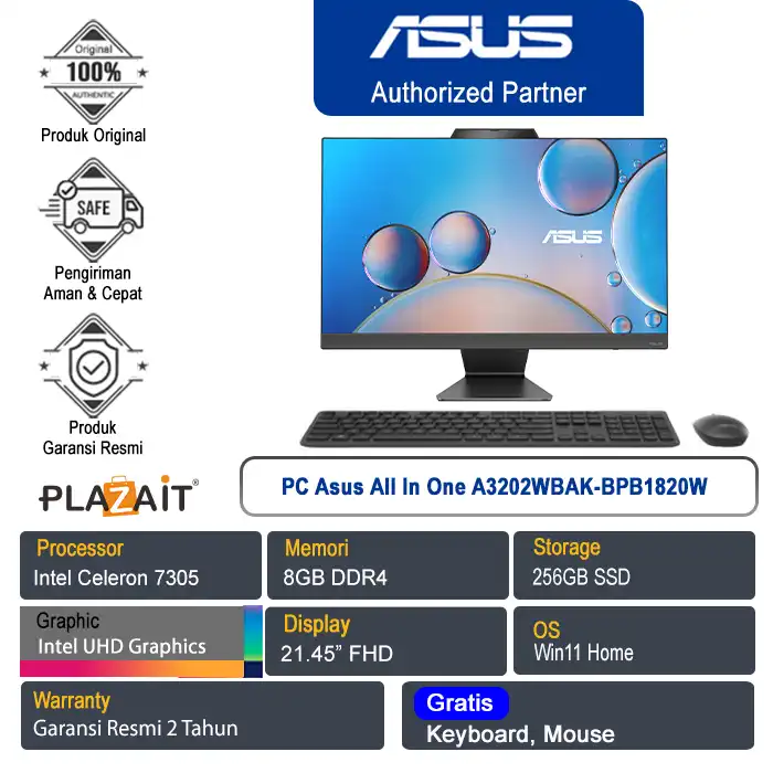 PC Asus All In One A3202WBAK-BPB1820W /Intel Celeron 7305/8GB/256GB SSD/Intel UHD Graphics/21.5" FHD/Win 11 Home/Black/2Y
