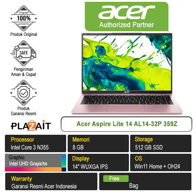 Acer Aspire Lite 14 AL14-32P 359Z /Intel Core 3 N355/8GB/512GB SSD/Intel UHD Graphics/14" WUXGA/Win 11 Home+OH24/Rose Sakura