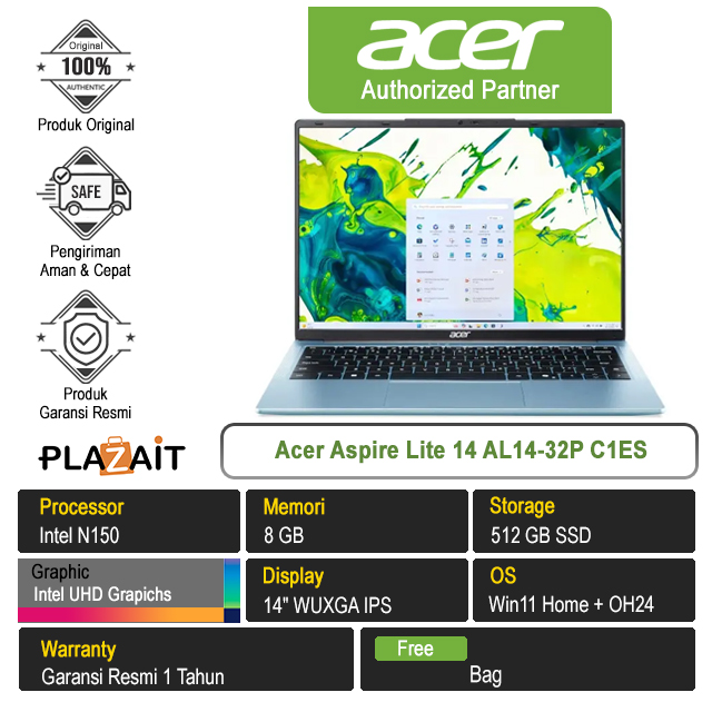 Acer Aspire Lite 14 AL14-32P C1ES /Intel N150/8GB/512GB SSD/Intel UHD Graphics/14" WUXGA/Win 11 Home+OH24/Blue/1Y
