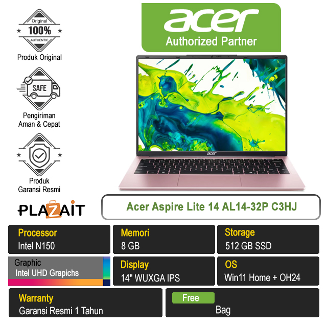 Acer Aspire Lite 14 AL14-32P C3HJ /Intel N150/8GB/512GB SSD/Intel UHD Graphics/14" WUXGA/Win 11 Home+OH24/Pink/1Y