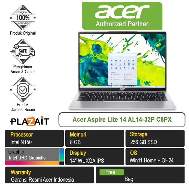 Acer Aspire Lite 14 AL14-32P C8PX /Intel N150/8GB/256GB SSD/Intel UHD Graphics/14" WUXGA/Win 11 Home+OH24/Silver