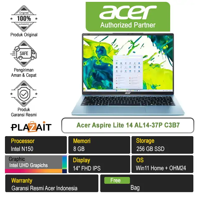 Acer Aspire Lite 14 AL14-37P C3B7 /Intel N150/8GB/256GB SSD/Intel UHD Graphics/14" FHD IPS/Win 11 Home+OH24+M365/Fresh Blue