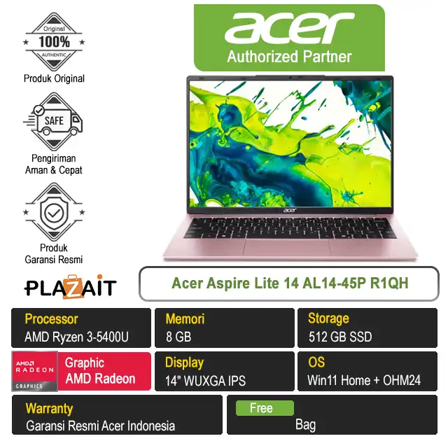 Acer Aspire Lite 14 AL14-45P R1QH /AMD Ryzen 3-5400U/8GB/512GB SSD/AMD Radeon Graphics/14" WUXGA IPS/Win 11 Home+OH24+M365/Rose Sakura