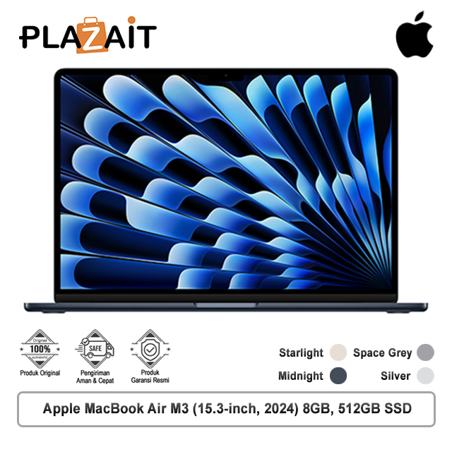 Apple MacBook Air M3 (15.3-inch) 8-core CPU and 10-core GPU - 8GB, 512GB SSD