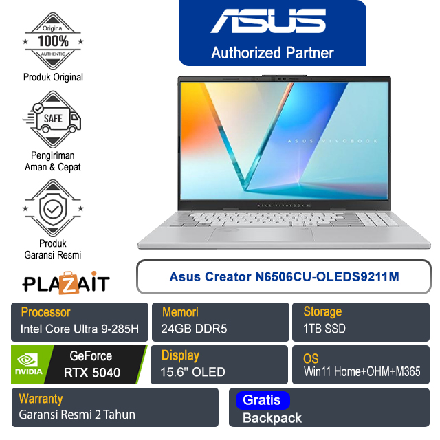 Asus Creator N6506CU-OLEDS9211M /Intel Core Ultra 9-285H/24GB/1TB SSD/NVIDIA GeForce RTX 4050/15.6" OLED/Win 11 Home+OHM+M365/Earl Grey/2Y
