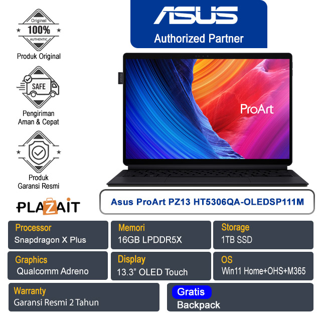 Asus ProArt PZ13 HT5306QA-OLEDSP111M /Snapdragon X Plus X1P 42 100/16GB/1TB SSD/Qualcomm Adreno/13.3" OLED Touch/Win 11 Home+OHS+M365/Nano Black/2Y
