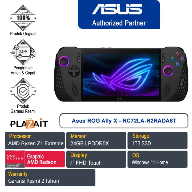 Asus ROG Ally X - RC72LA-R2RADA6T /AMD Ryzen Z1 Extreme/24GB/1TB SSD/AMD Radeon Graphics/7" FHD Touch/Win 11 Home/2Y