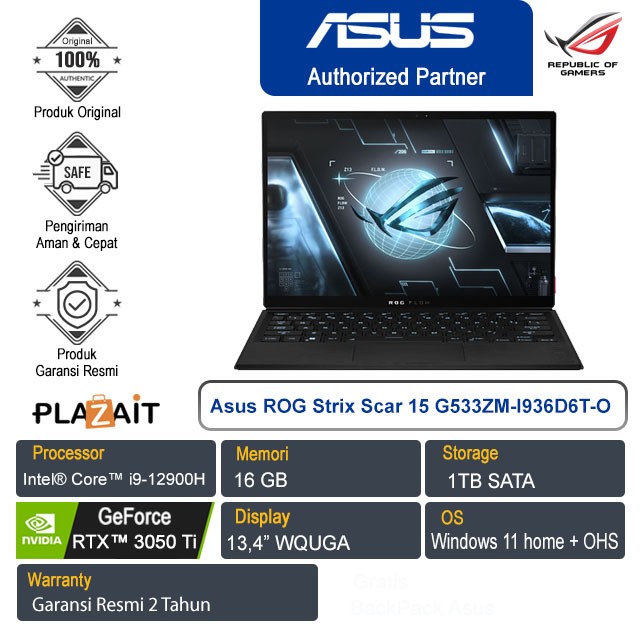Asus ROG Flow Z13 GZ301ZE-I9R5E6T-O/Intel Core i9-12900H/16GB/1TB SSD/NVIDIA GeForce RTX 3050 Ti/13.4″ WQUXGA Touch/Win 11 Home+OHS 2021/Off Black/2Y
