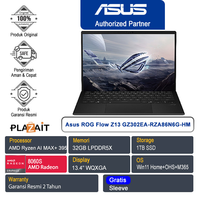 Asus ROG Flow Z13 GZ302EA-RZA86N6G-HM /AMD Ryzen AI MAX+ 395/32GB/1TB SSD/AMD Radeon 8060S/13.4" WQXGA/Win 11 Home+OHM+M365/Off Black/2Y