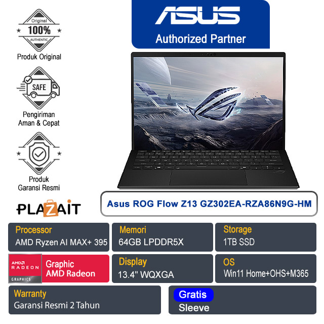 Asus ROG Flow Z13 GZ302EA-RZA86N9G-HM /AMD Ryzen AI MAX+ 395/64GB/1TB SSD/AMD Radeon 8060S/13.4" WQXGA/Win 11 Home+OHM+M365/Off Black/2Y