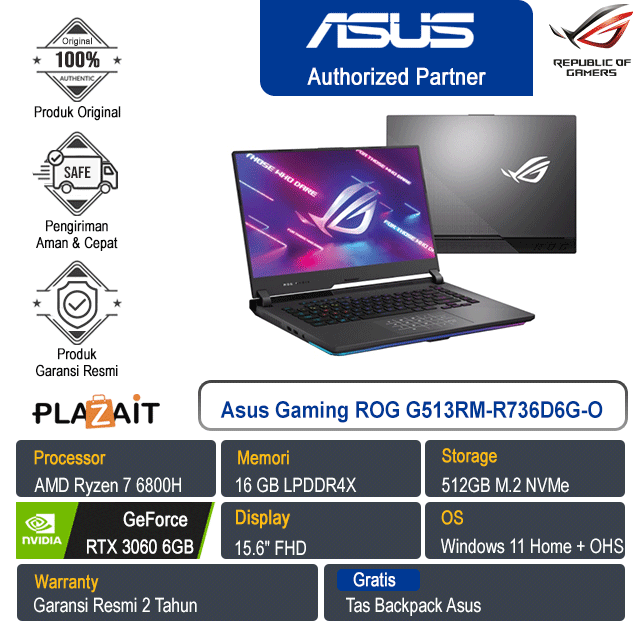 Asus ROG Strix G15 G513RM-R736D6G-O/AMD Ryzen 7-6800H/16GB/512GB SSD/15.6" FHD/Win 11 Home + OHS 2021/Eclipse Grey