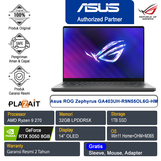 Asus ROG Zephyrus G14 GA403UH-R9N55OL6G-HM /AMD Ryzen 9-270/32GB/1TB SSD/NVIDIA GeForce RTX 5050 8GB/14" OLED/Win 11 Home+OHM+M365/Eclipse Grey/2Y