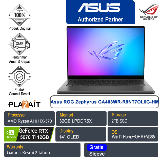 Asus ROG Zephyrus G14 GA403WR-R9NT7OL6G-HM /AMD Ryzen AI 9 HX-370/32GB/2TB SSD/NVIDIA GeForce RTX 5070 12GB/14" OLED/Win 11 Home+OHM+M365/Eclipse Grey/2Y