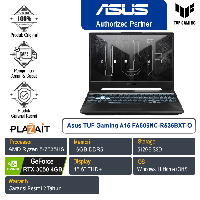 Asus TUF Gaming A15 FA506NC-R535BXT-O /AMD Ryzen 5-7535HS/16GB/512GB SSD/NVIDIA GeForce RTX 3050 4GB/15.6" FHD+/Win 11 Home+OHS 2021/Graphite Black/2Y