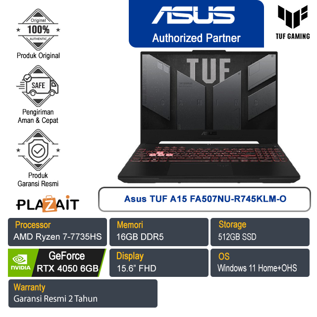 Asus TUF Gaming A15 FA507NU-R745KLM-O /AMD Ryzen 7-7735HS/16GB/512GB SSD/NVIDIA GeForce RTX 4050 6GB/15.6" FHD/Win 11 Home+OHS 2021/Jaeger Gray/2Y