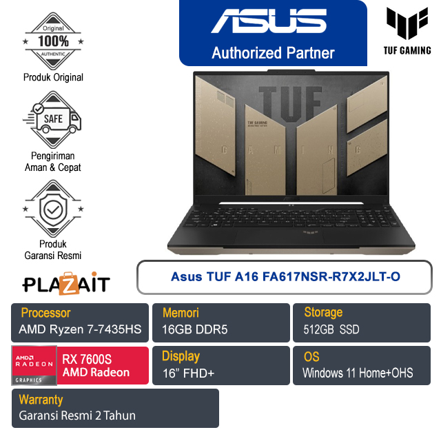Asus TUF Gaming A16 Advantage FA617NSR-R7X2JLT-O /AMD Ryzen 7-7435HS/16GB/512GB SSD/AMD Radeon RX 7600S/16" FHD+/Win 11 Home+OHS/Off Black/2Y