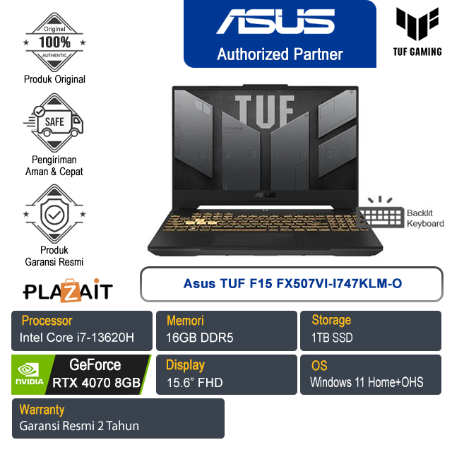 Asus TUF Gaming F15 FX507VI-I747KLM-O /Intel Core i7-13620H/16GB/1TB SSD/NVIDIA GeForce RTX 4070 8GB/15.6" FHD/Win 11 Home+OHS 2021/Mecha Gray/2Y