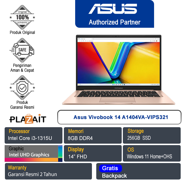 Asus Vivobook 14 A1404VA-VIPS321 /Intel Core i3-1315U/8GB/256GB SSD/Intel UHD Graphics/14″ FHD/Win 11 Home+OHS 2021/Terra Cotta/2Y