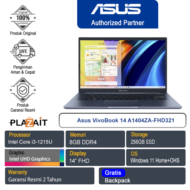 Asus Vivobook 14 A1404ZA-FHD321/Intel Core i3-1215U/8GB/256GB SSD/14″ FHD/Intel UHD Graphics/Win 11 Home+OHS 2021/Quiet Blue/2Y