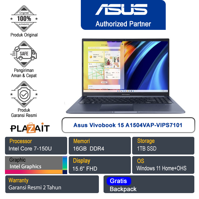 Asus Vivobook 15 A1504VAP-VIPS7101 /Intel Core 7-150U/16GB/1TB SSD/Intel Graphics/15.6″ FHD/Win 11 Home+OHS 2021/Quiet Blue/2Y