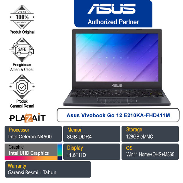Asus Vivobook Go 12 E210KA-FHD411M /Intel Celeron N4500/8GB/128GB eMMC/Intel UHD Graphics/11.6″ HD/Win 11 Home+OHS 2021+M365/Peacock Blue/1Y