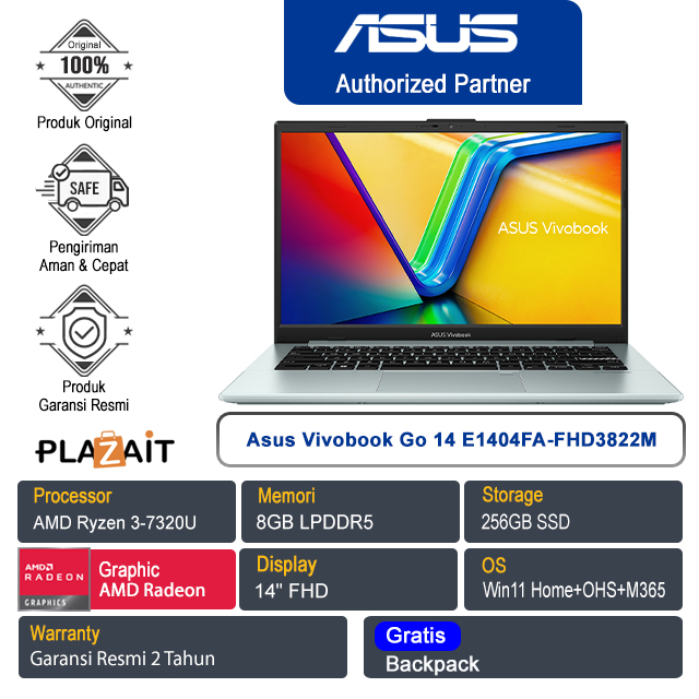 Asus Vivobook Go 14 E1404FA-FHD3822M /AMD Ryzen 3-7320U/8GB/256GB SSD/AMD Radeon Graphics/14" FHD/Win 11 Home+OHS+M365/Green Grey/2Y