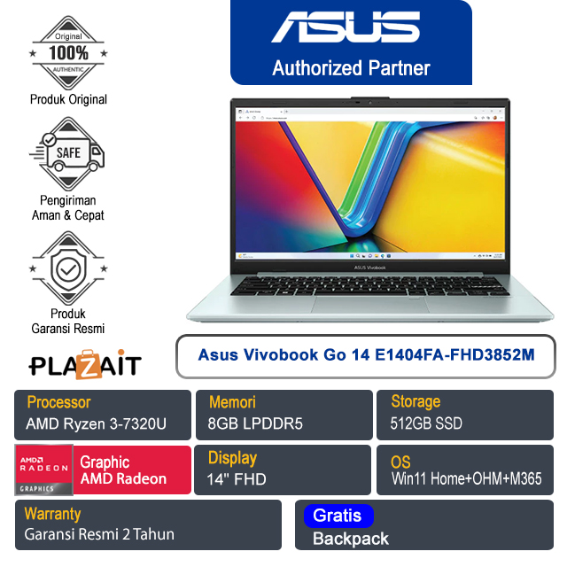 Asus Vivobook Go 14 E1404FA-FHD3852M /AMD Ryzen 3-7320U/8GB/512GB SSD/AMD Radeon Graphics/14" FHD/Win 11 Home+OHM+M365/Green Grey/2Y