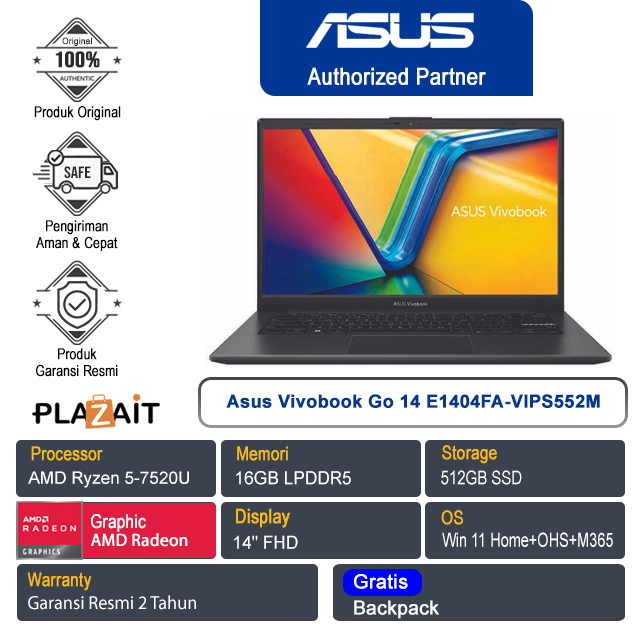 Asus Vivobook Go 14 E1404FA-VIPS552M /AMD Ryzen 5-7520U/16GB/512GB SSD/AMD Radeon Graphics/14″ FHD/Win 11 Home+OHS 2021+M365/Mixed Gray/2Y