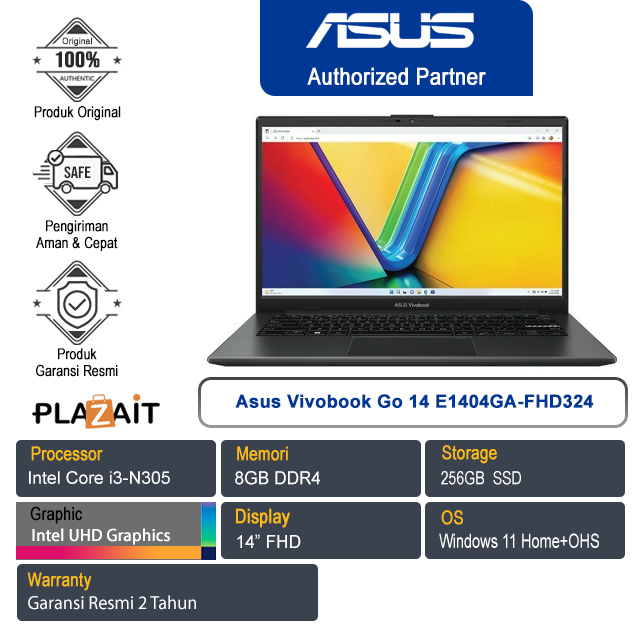 Asus Vivobook Go 14 E1404GA-FHD324 /Intel Core i3-N305/8GB/256GB SSD/Intel UHD Graphics/14" FHD/Win 11 Home+OHS 2021/Mixed Black/2Y