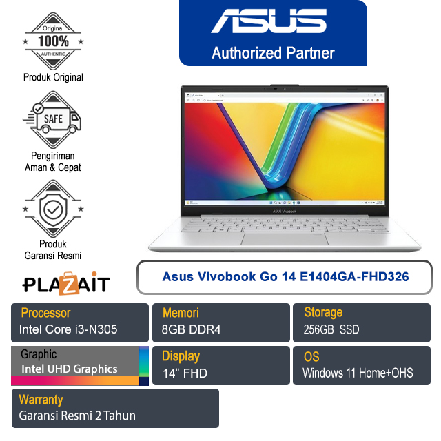 Asus Vivobook Go 14 E1404GA-FHD326 /Intel Core i3-N305/8GB/256GB SSD/Intel UHD Graphics/14" FHD/Win 11 Home+OHS 2021/Cool Silver/2Y