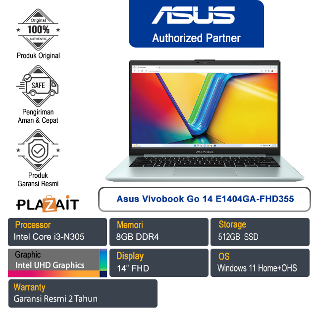Asus Vivobook Go 14 E1404GA-FHD355 /Intel Core i3-N305/8GB/512GB SSD/Intel UHD Graphics/14" FHD/Win 11 Home+OHS 2021/Green Grey/2Y