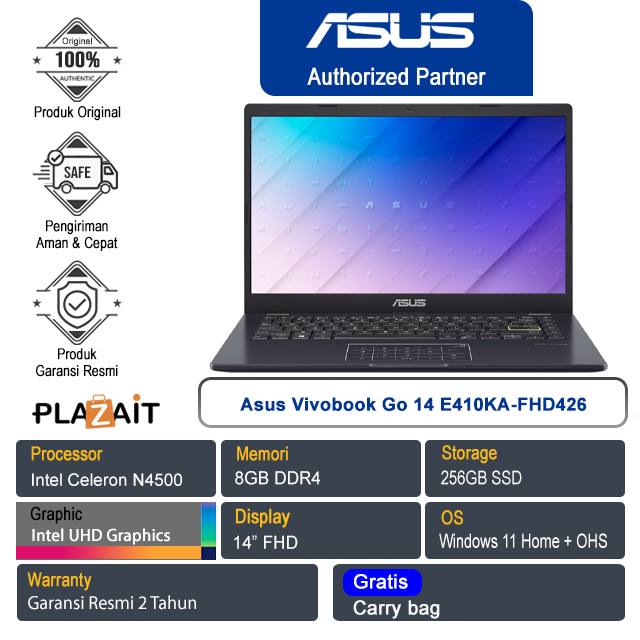 Asus Vivobook Go 14 E410KA-FHD426 /Intel Celeron N4500/8GB/256GB SSD/Intel UHD Graphics/14" FHD/Win 11 Home+OHS 2021/Peacock Blue/2Y