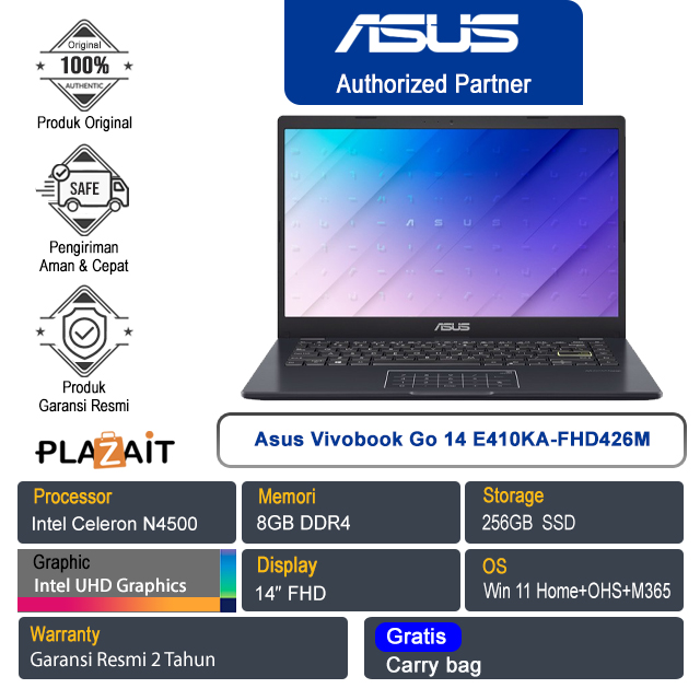 Asus Vivobook Go 14 E410KA-FHD426M /Intel Celeron N4500/8GB/256GB SSD/Intel UHD Graphics/14" FHD/Win 11 Home+OHS 2021+M365/Peacock Blue/2Y