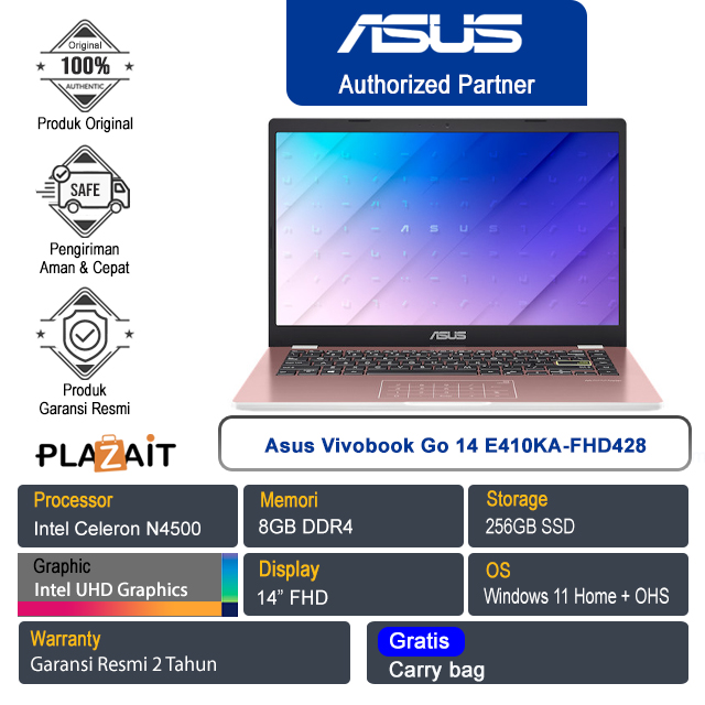 Asus Vivobook Go 14 E410KA-FHD428 /Intel Celeron N4500/8GB/256GB SSD/Intel UHD Graphics/14" FHD/Win 11 Home+OHS 2021/Rose Pink/2Y