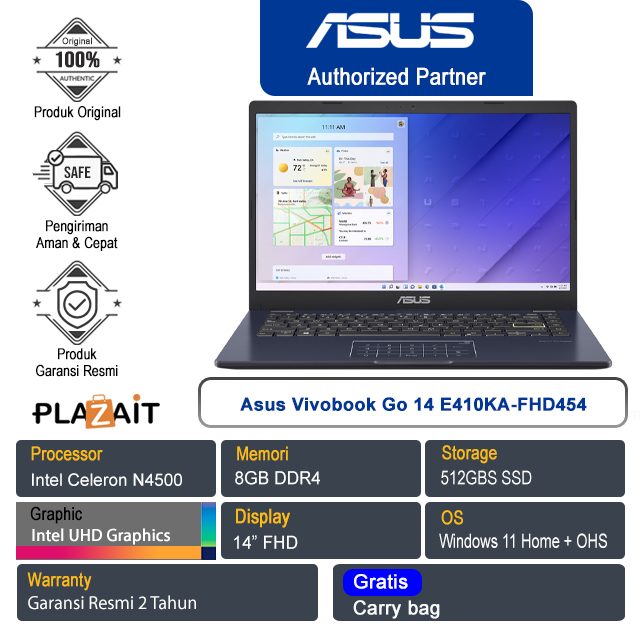 Asus Vivobook Go 14 E410KA-FHD454 /Intel Celeron N4500/8GB/512GB SSD/Intel UHD Graphics/14" FHD/Win 11 Home+OHS 2021/Star Black/2Y