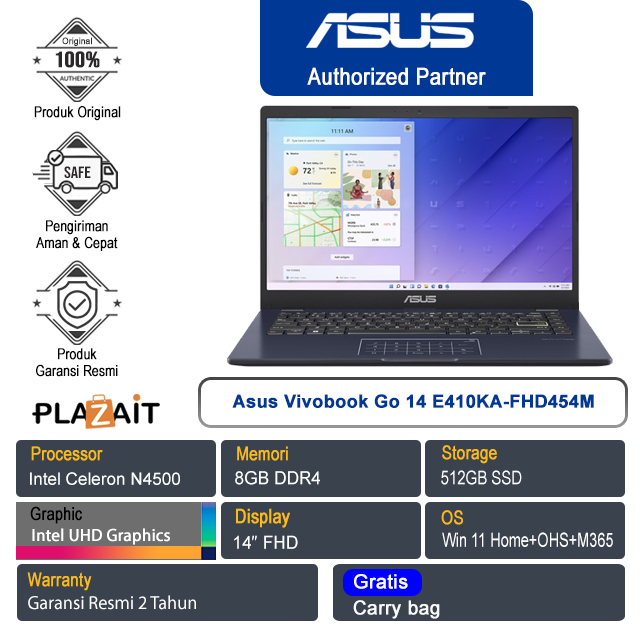 Asus Vivobook Go 14 E410KA-FHD454M /Intel Celeron N4500/8GB/512GB SSD/Intel UHD Graphics/14" FHD/Win 11 Home+OHS 2021+M365/Star Black/2Y