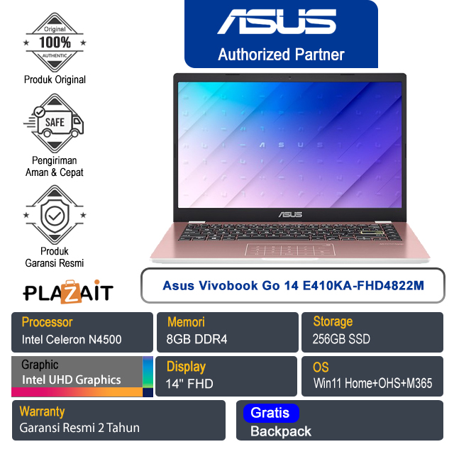 Asus Vivobook Go 14 E410KA-FHD4822M /Intel Celeron N4500/8GB/256GB SSD/Intel UHD Graphics/14" FHD/Win 11 Home+OHS+M365/Rose Pink/2Y