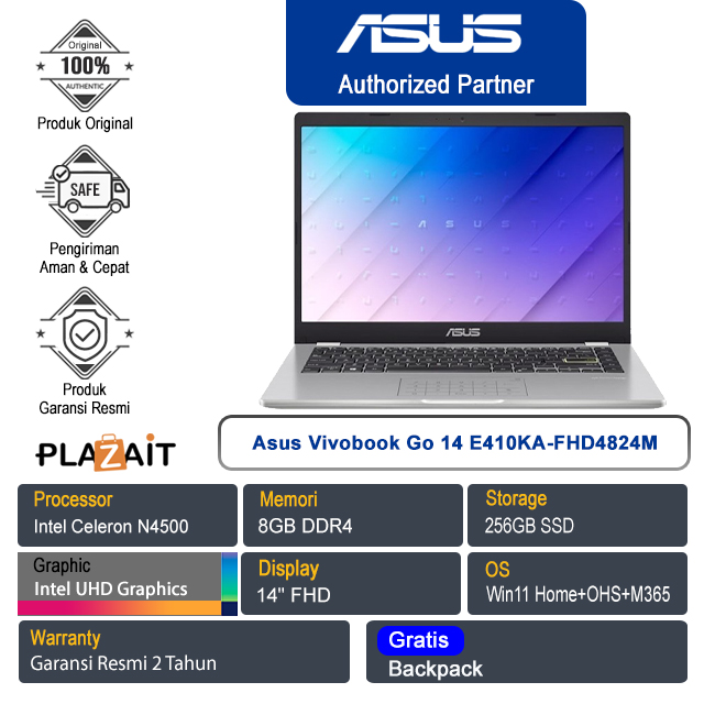 Asus Vivobook Go 14 E410KA-FHD4824M /Intel Celeron N4500/8GB/256GB SSD/Intel UHD Graphics/14" FHD/Win 11 Home+OHS+M365/Dreamy White/2Y
