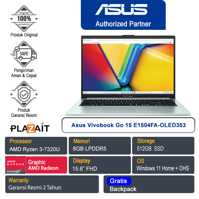 Asus Vivobook Go 15 E1504FA-OLED353 /AMD Ryzen 3-7320U/8GB/512GB SSD/AMD Radeon Graphics/15.6″ FHD/Win 11 Home+OHS 2021/Green Grey/2Y