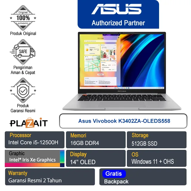 Asus Vivobook K3402ZA-OLEDS558/Core i5-12500H/16GB/512GB SSD/Intel Iris Xe Graphics/14″OLED/Win 11 Home+OHS 2021/Neutral Grey/2Y