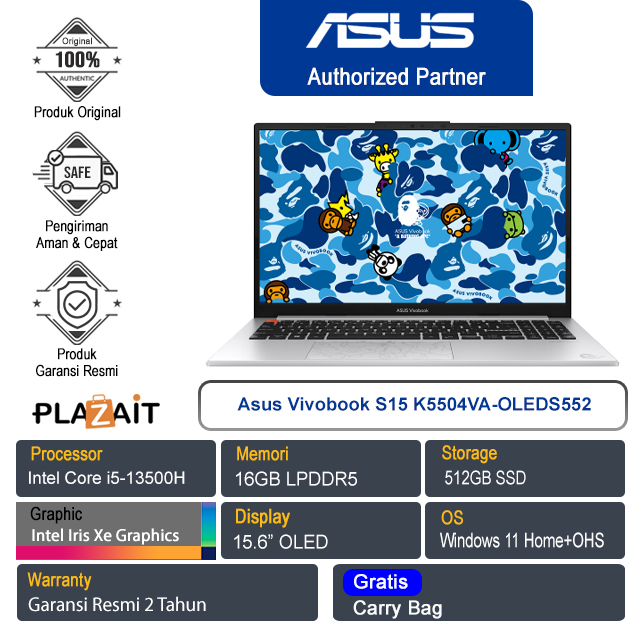 Asus Vivobook S15 K5504VA-OLEDS552/Intel Core i5-13500H/16GB/512GB SSD/Intel Iris Xᵉ Graphics/15.6" OLED/Win 11 Home+OHS/Cool Silver/2Y