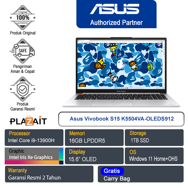 Asus Vivobook S15 K5504VA-OLEDS912/Intel Core i9-13900H/16GB/1TB SSD/Intel Iris Xᵉ Graphics/15.6" OLED/Win 11 Home+OHS/Cool Silver/2Y