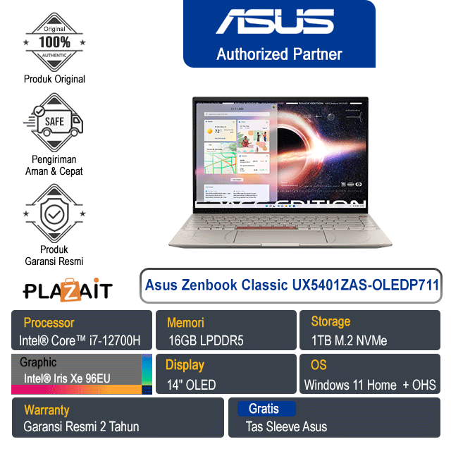 Asus ZenBook 14X OLED UX5401ZAS-OLEDP711 /Intel Core i7-12700H/16GB/1TB SSD/Intel Iris Xe 96EU/14″Touch/Win 11 Home+OHS 2021/Zero-G Titanium/2Y
