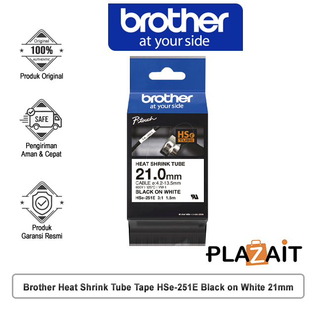 Brother Heat Shrink Tube Tape HSe-251E Black on White 21mm