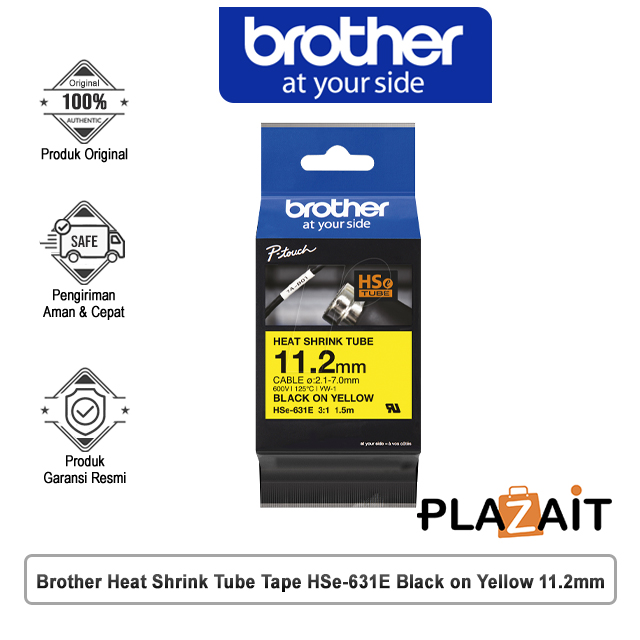 Brother Heat Shrink Tube Tape HSe-631E Black on Yellow 11.2mm