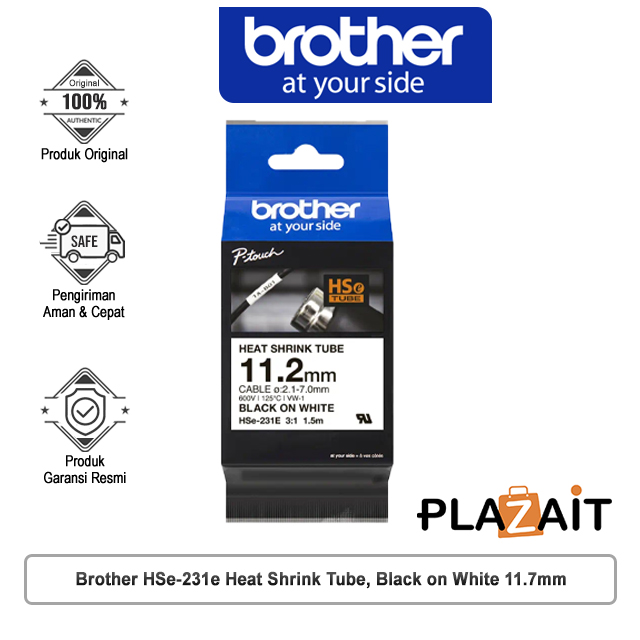 Brother HSe-231e Heat Shrink Tube, Black on White 11.7mm