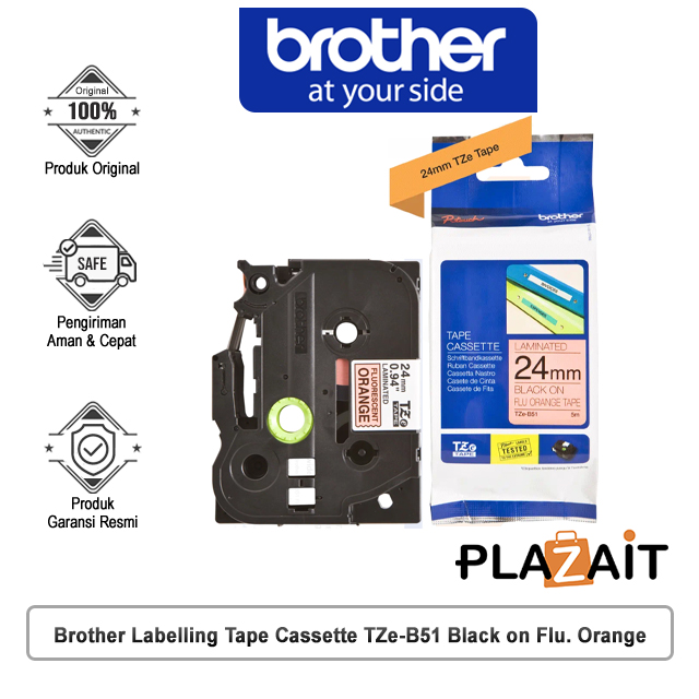 Brother Labelling Tape Cassette TZe-B51 Black on Flu. Orange 24mm