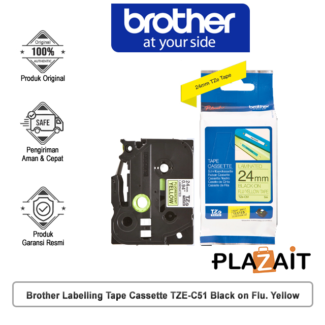 Brother Labelling Tape Cassette TZE-C51 Black on Flu. Yellow 24mm