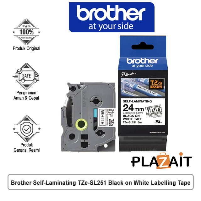 Brother Self-Laminating TZe-SL251 Black on White Labelling Tape 24mm